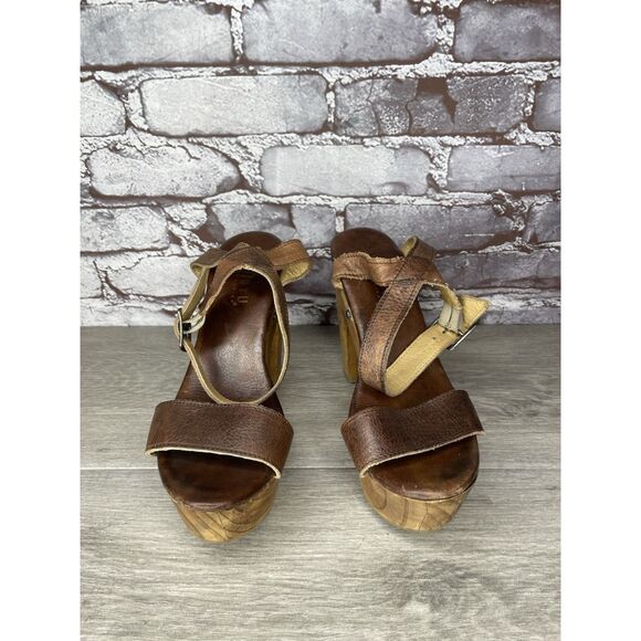 Bed Stu Brown Leather Platform Ankle Strap Wooden Heels Women’s Sz 8M US/38.5EU - Picture 12 of 16